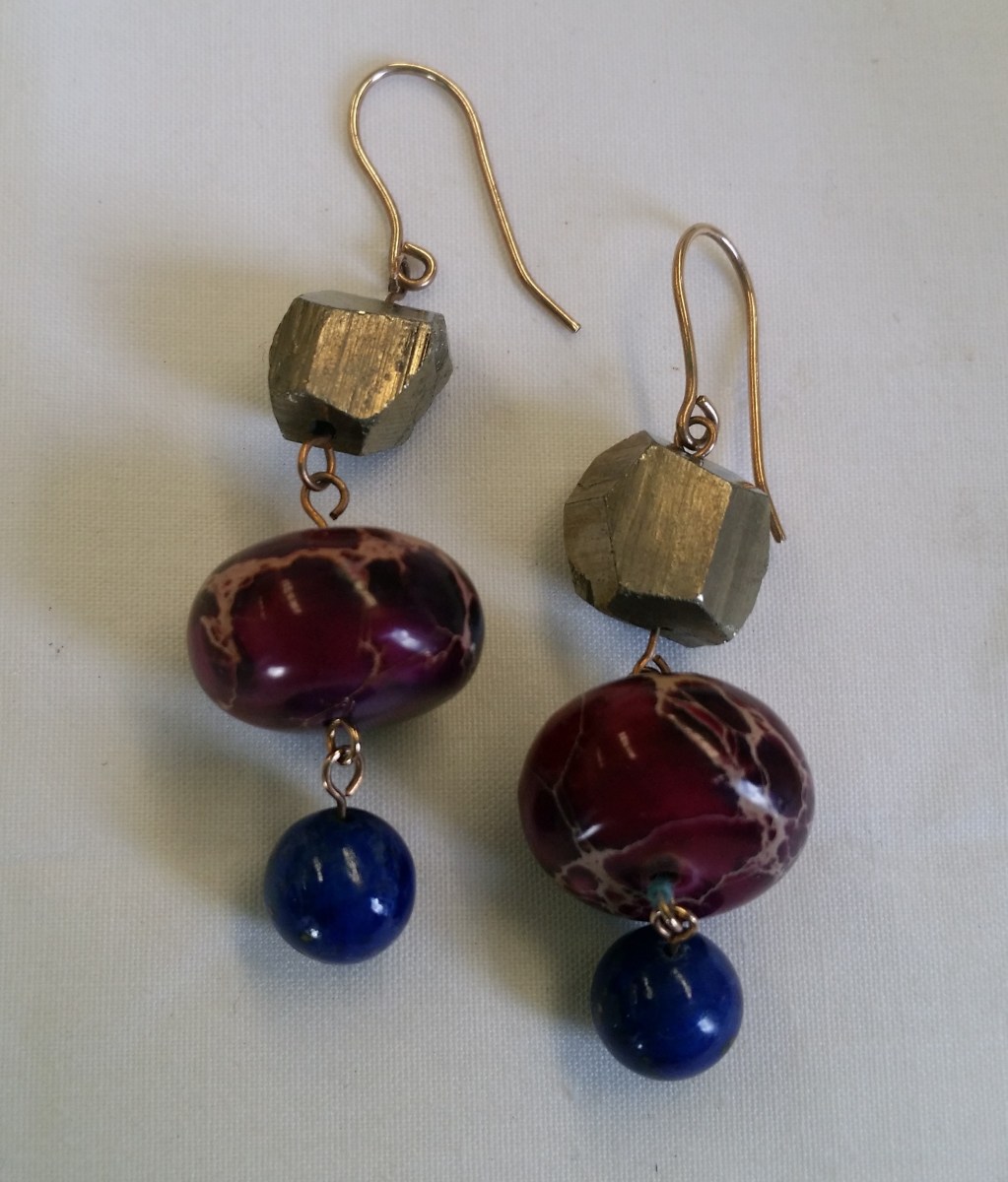 Pyrite, Jasper, Lapis Crystal Earrings - Heart of the Bay Crystals Byron Bay