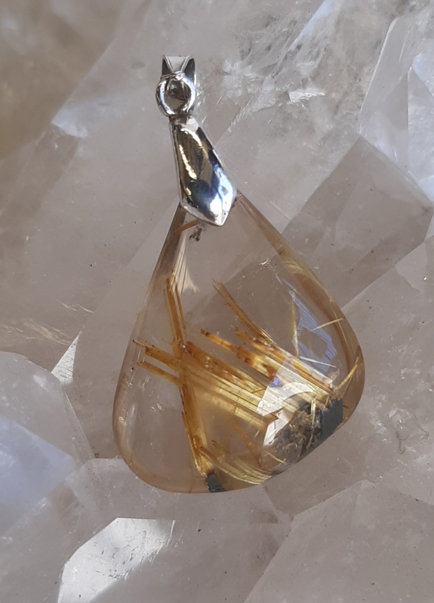 Rutilated Quartz Golden Thread Pendant set in sterling silver - Heart of the Bay - Byron Bay Crystals